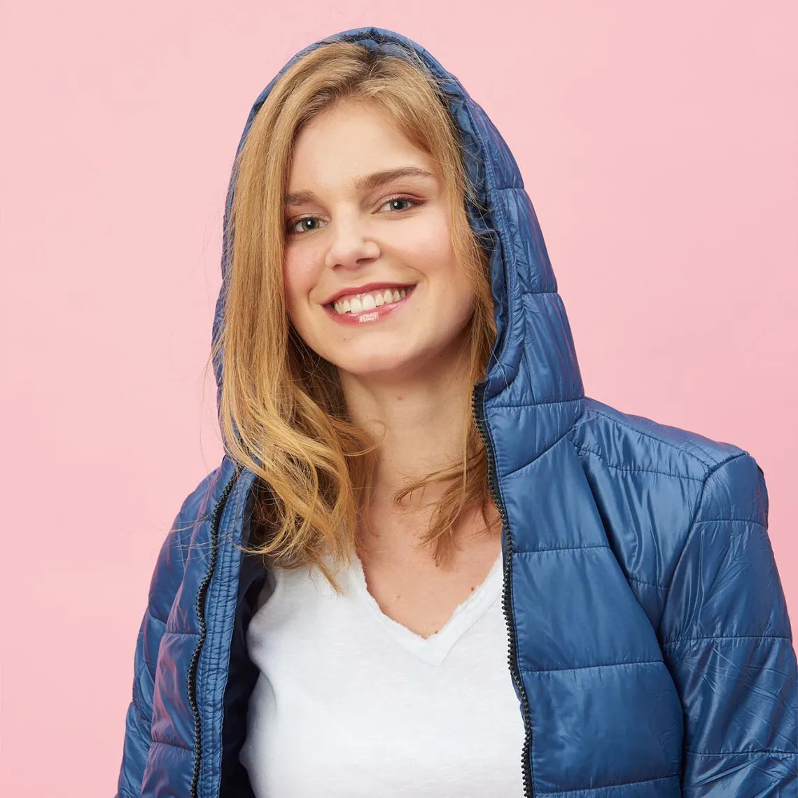 Anorak matelassé zippé à capuche et poches manches longues femme - Bleu Indigo | 3 Suisses