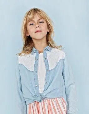 Chemise blue beach en Tencel© et dentelle fille