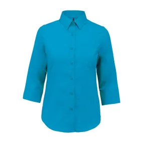 Chemise de travail manches 3/4 femme turquoise - KARIBAN
