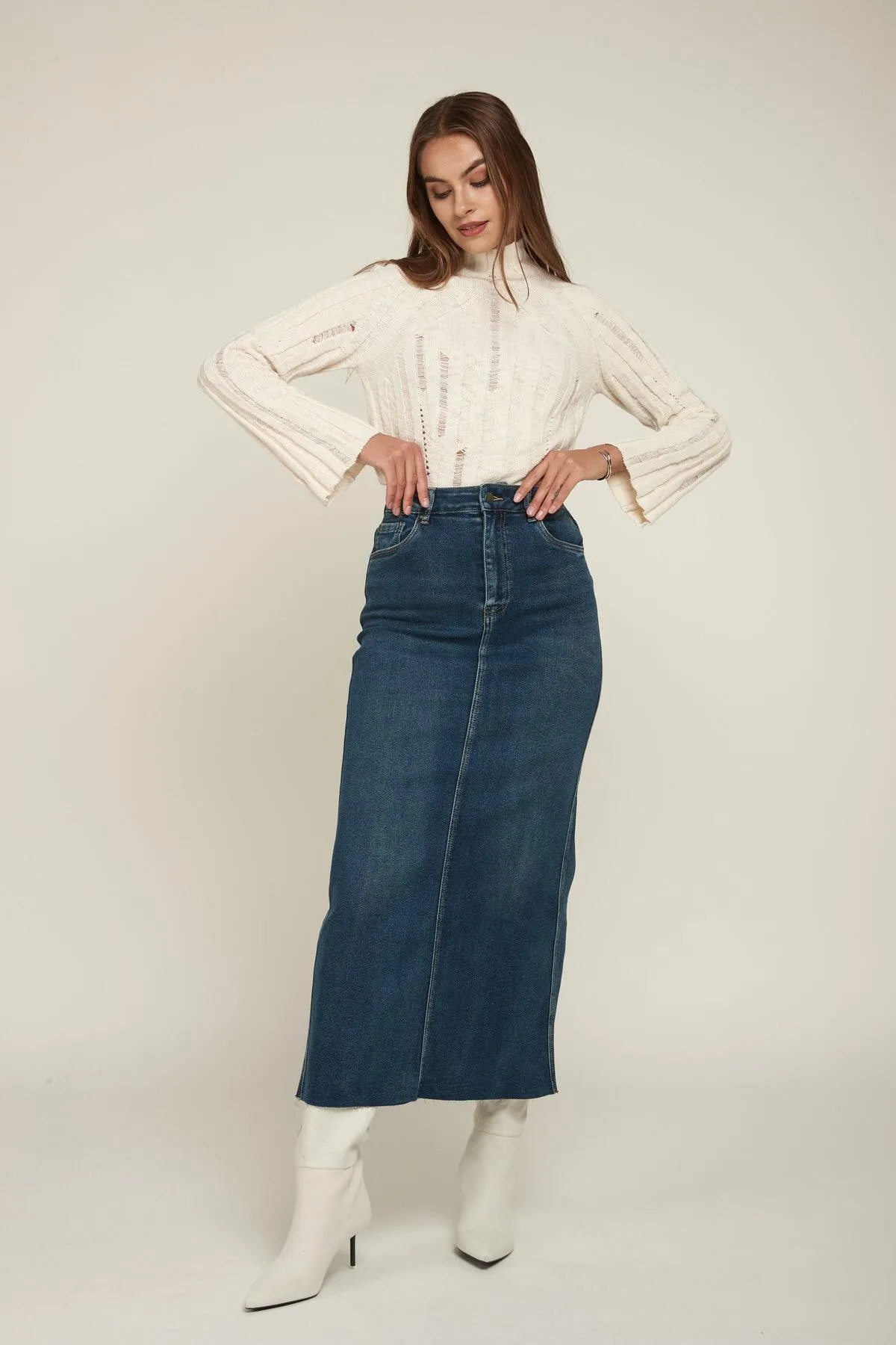 Jupe en jean droite taille haute - Orel