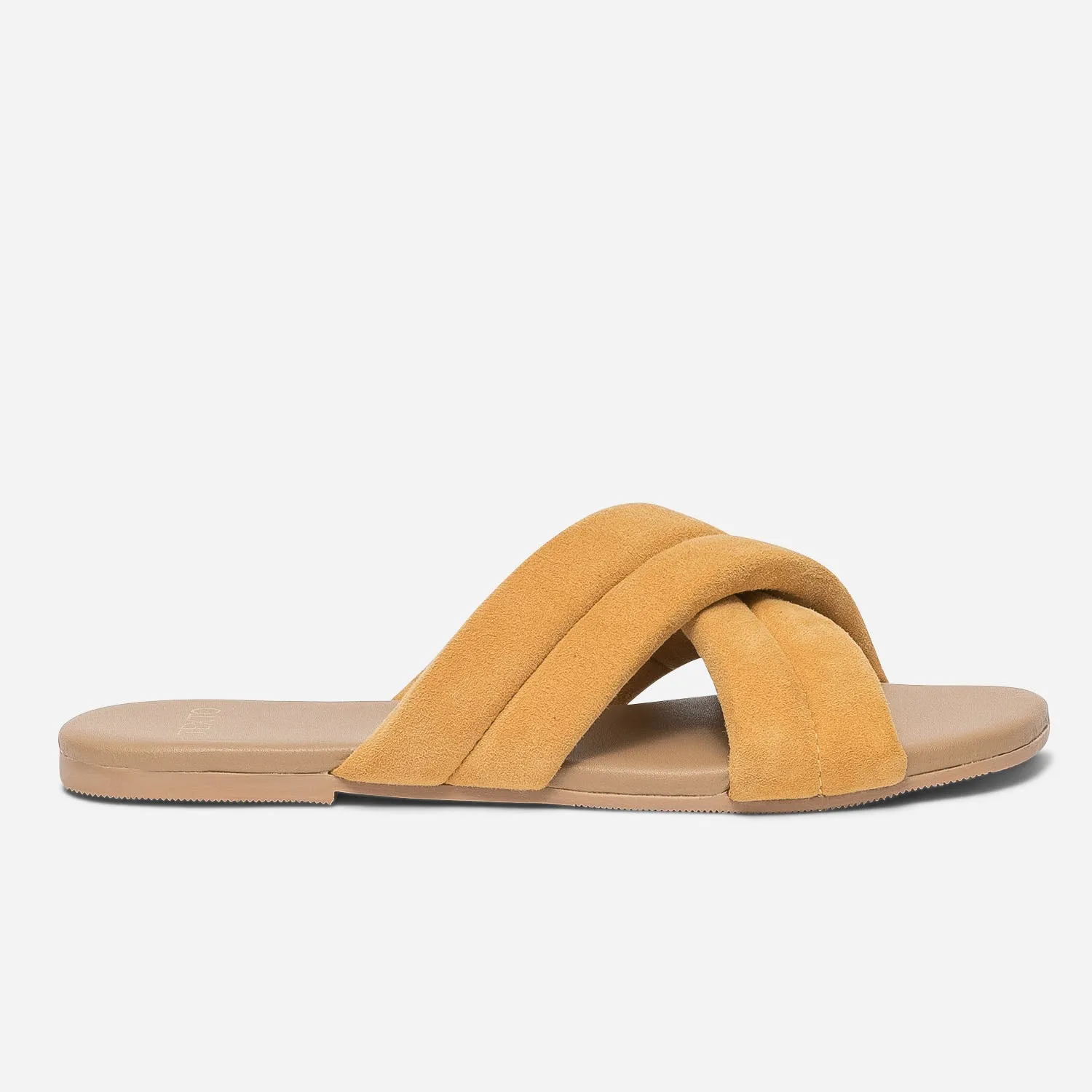 Mule TEXTO jaune mangue en cuir velours matelassé - Mules / Tongs Femme | ERAM