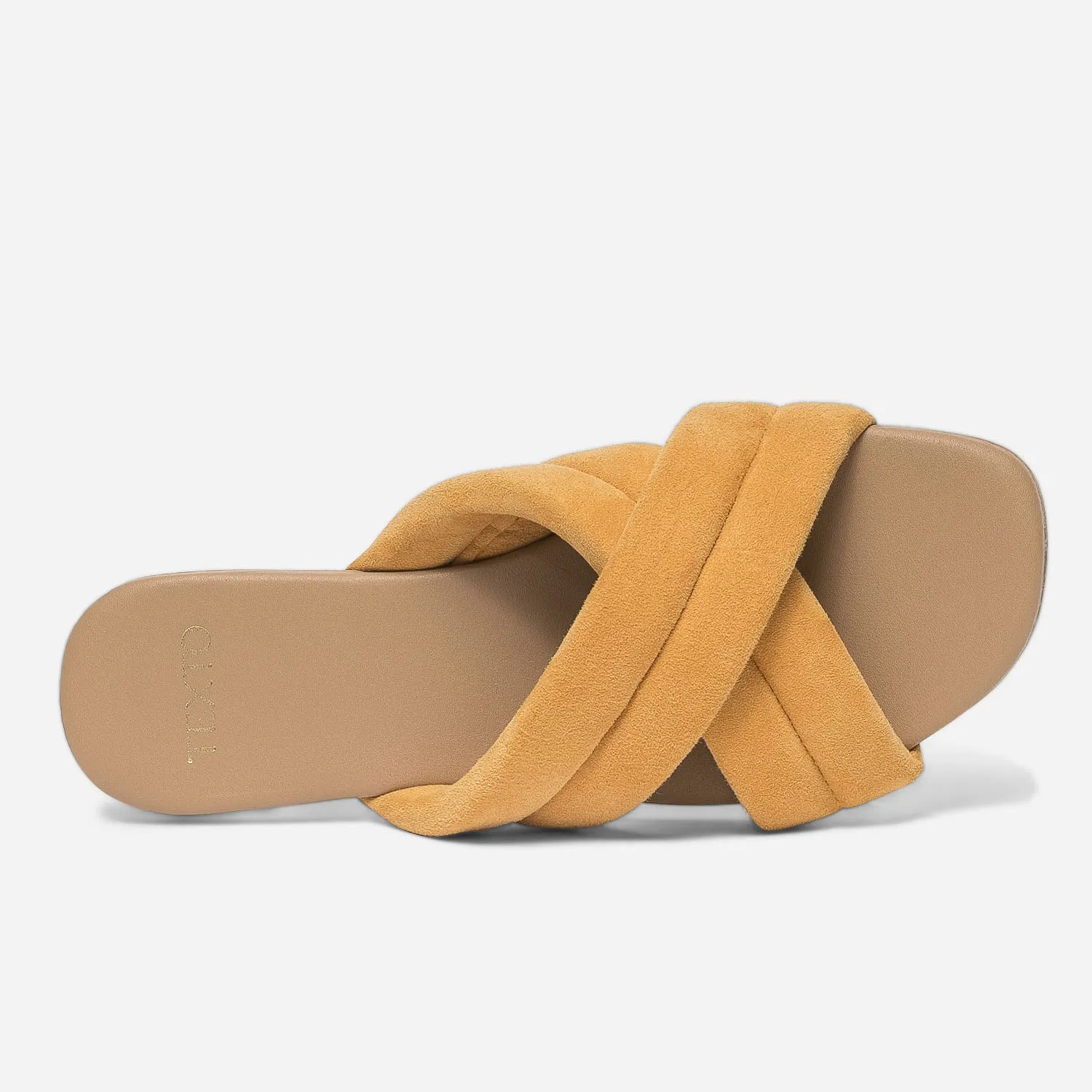 Mule TEXTO jaune mangue en cuir velours matelassé - Mules / Tongs Femme | ERAM