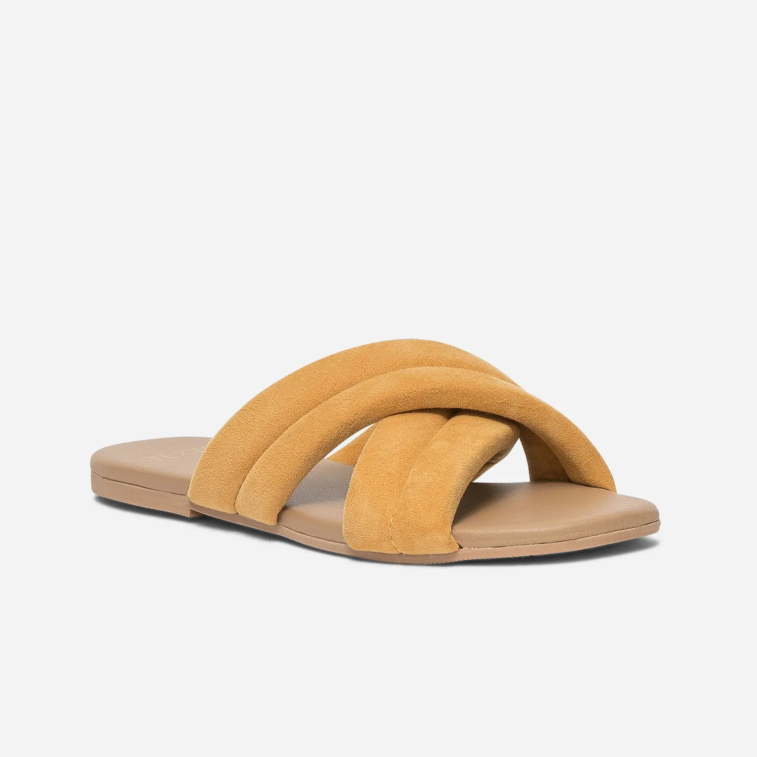 Mule TEXTO jaune mangue en cuir velours matelassé - Mules / Tongs Femme | ERAM