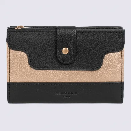 Portefeuille Hexagona, portefeuille bicolore 2 volets femme en cuir noir | Igert Chaussure&Maroquinerie