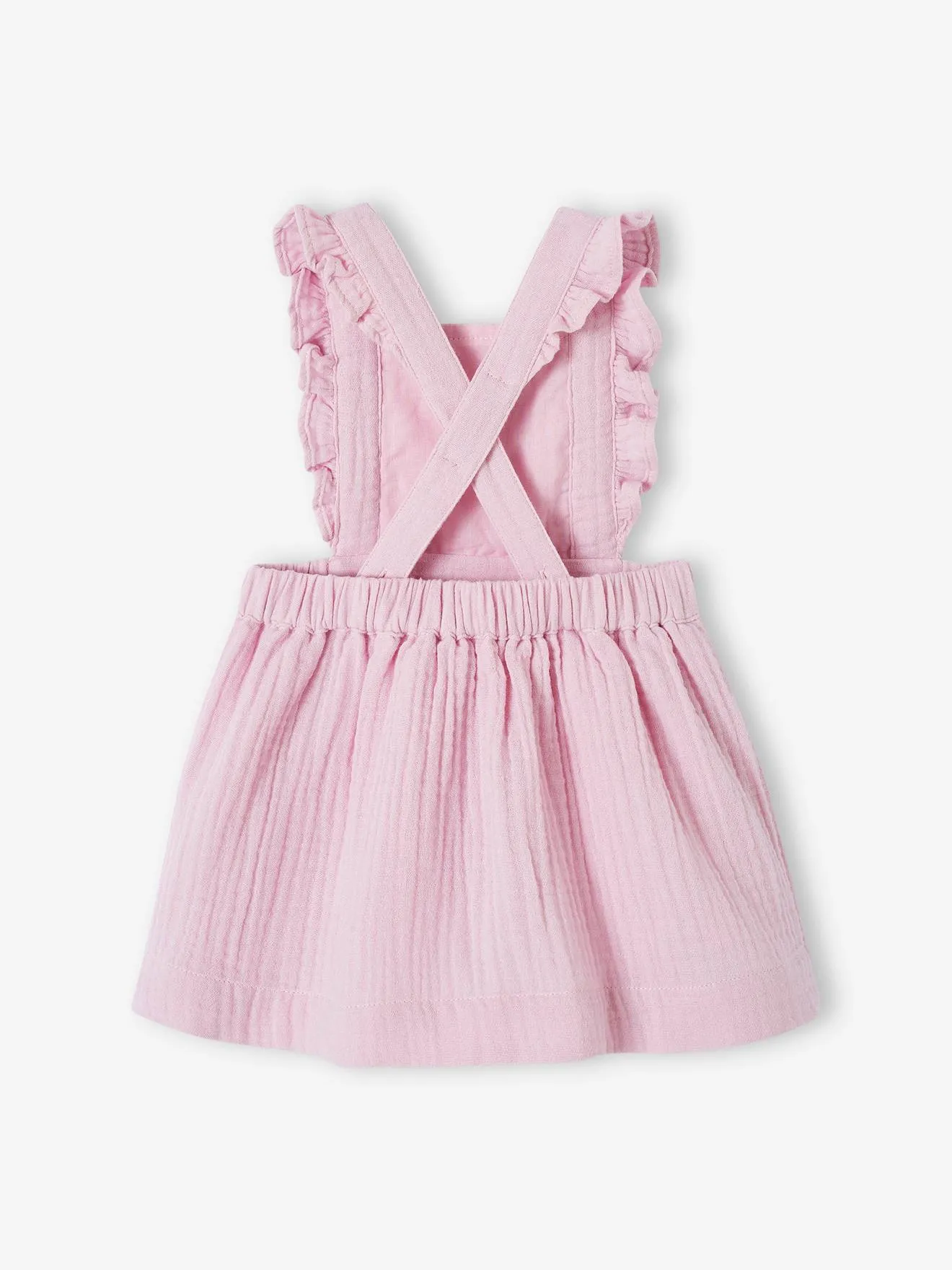 Robe-salopette en gaze de coton bébé vieux rose - Vertbaudet