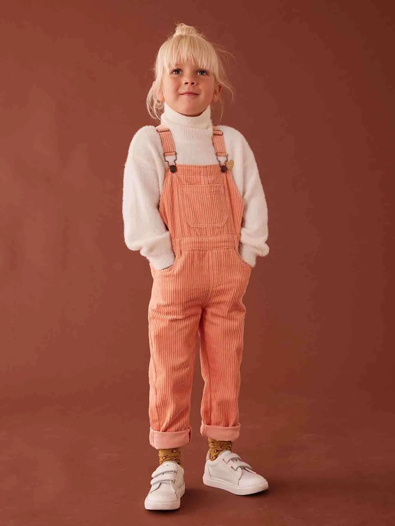 Salopette en velours côtelé fille pêche - Vertbaudet