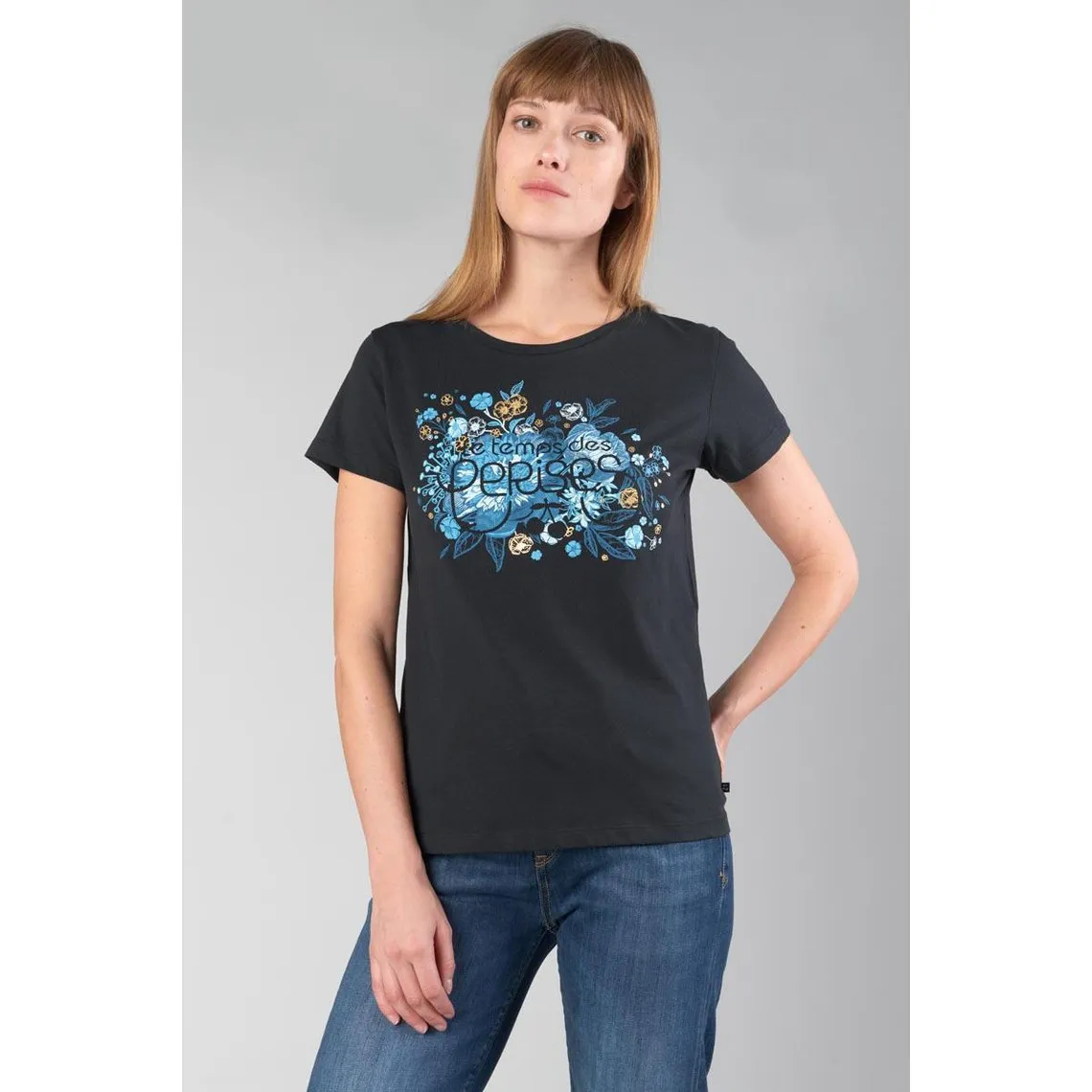 T-shirt Gracy noir imprimé en coton | 3 Suisses
