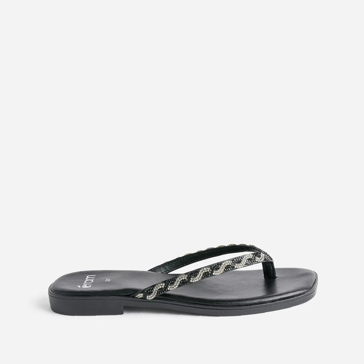 Tong TEXTO noire à brides strassées - Mules / Tongs Femme | ERAM