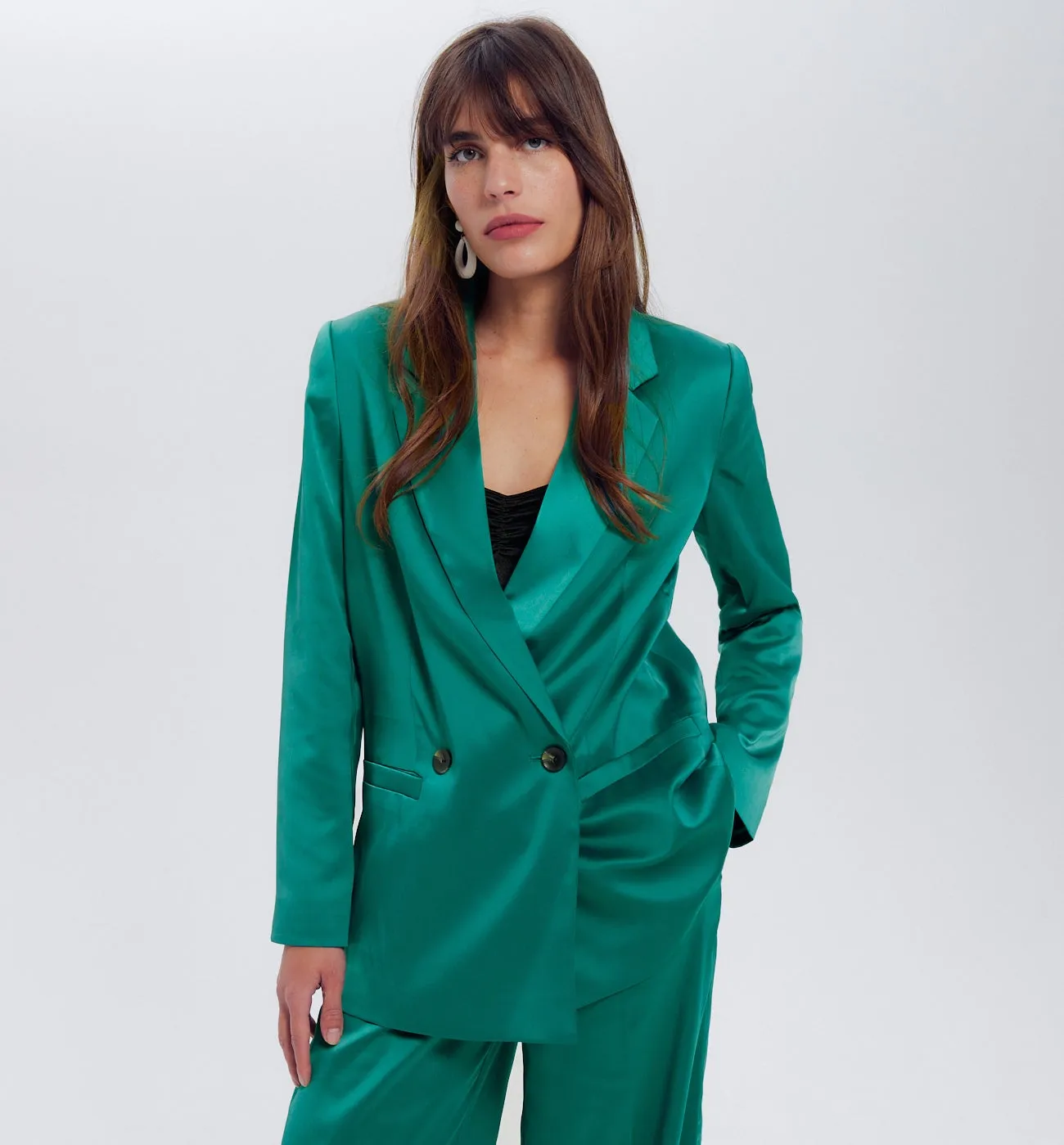 Veste de tailleur en satin - TURQUOISE UNI COLORE