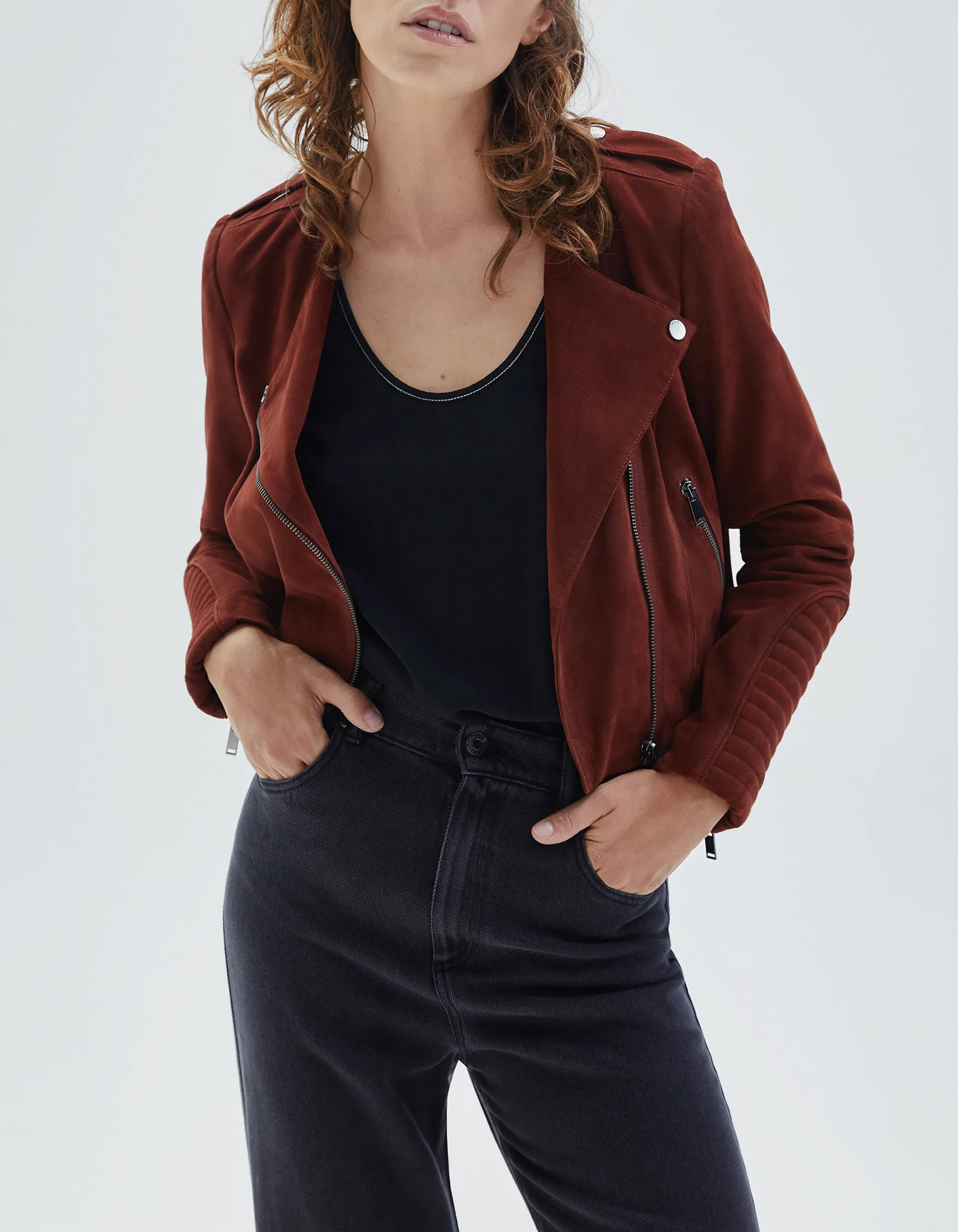 Veste tomette en cuir velours esprit motard Femme